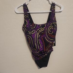 Longitude Vibrant Black And Gold Swimwear With Tummy Control